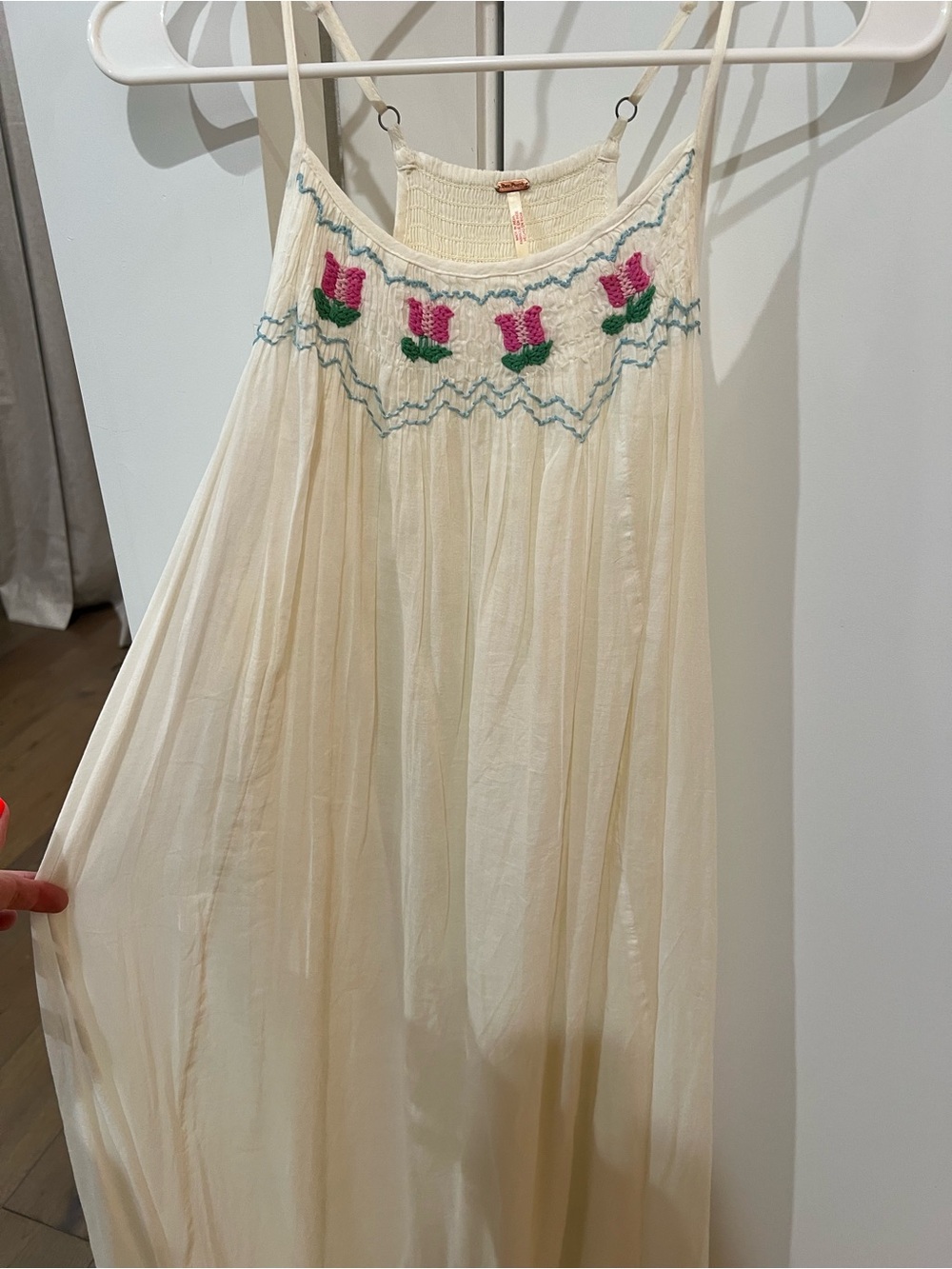 Free People Cream Maxi Dress with Pink & Green Embroidery - Picture 2 of 5
